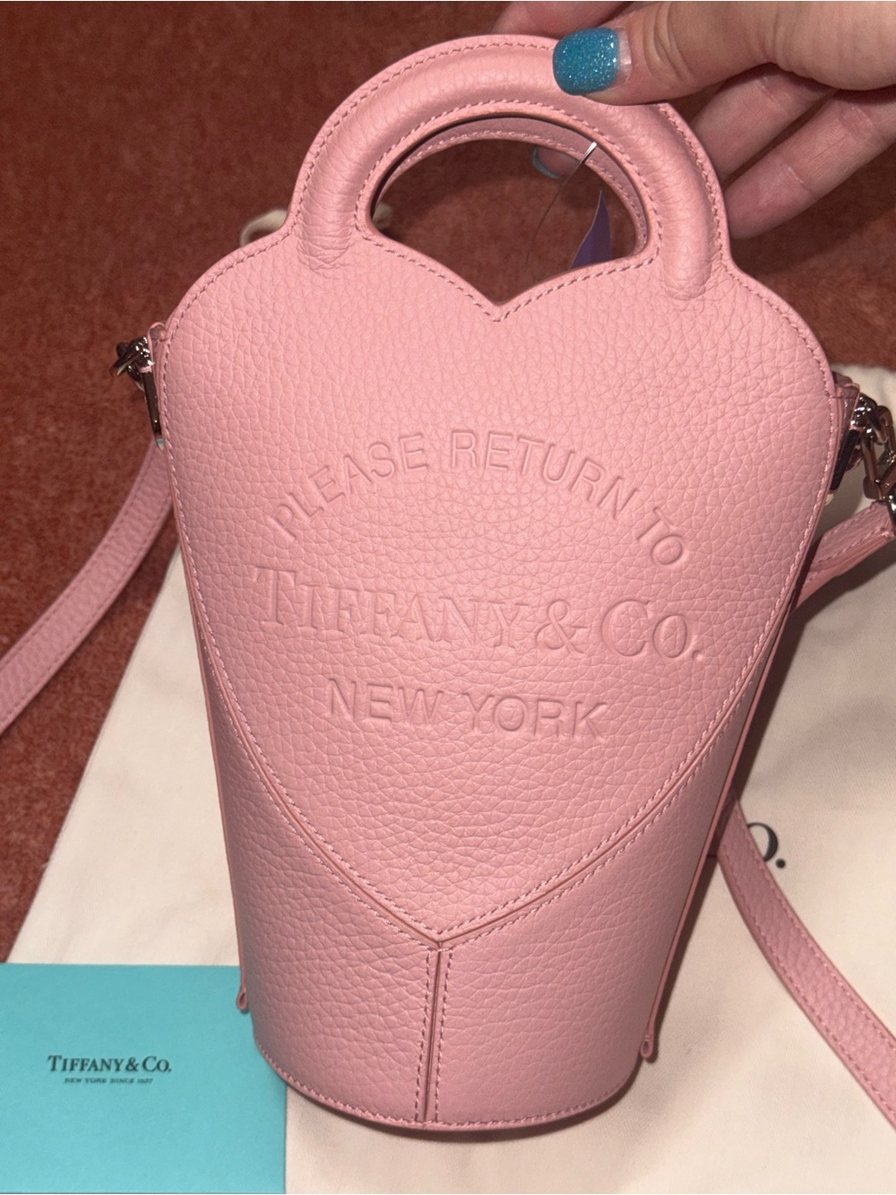 Tiffany & Co. Light Pink Pebbled Leather Heart Crossbody